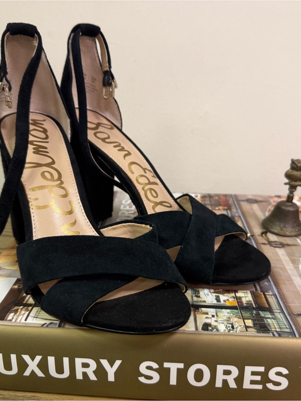Sam Edelman Black Suede Crisscross Block Heel Sandals